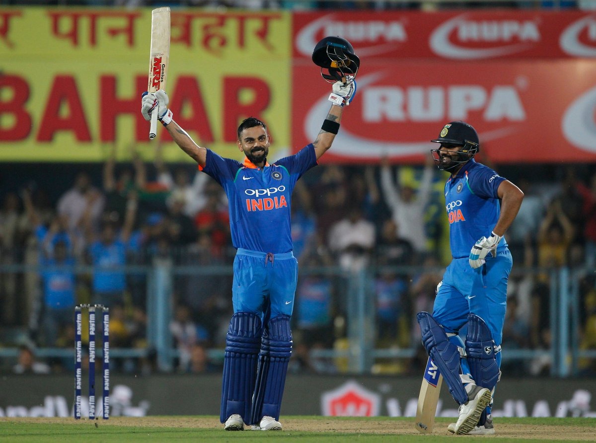 While chasing a tough total of 323, skipper Virat Kohli scored 140 runs off 107 balls while Rohit Sharma remained unbeaten on 152