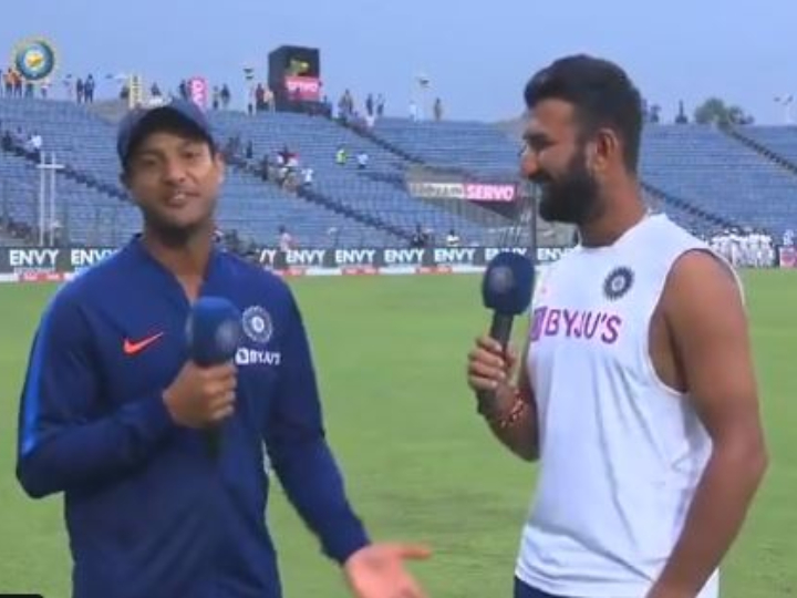 watch pujara asks mayank to reveal secret to his remarkable form WATCH: Pujara Asks Mayank To Reveal 'Secret' Behind His Remarkable Form