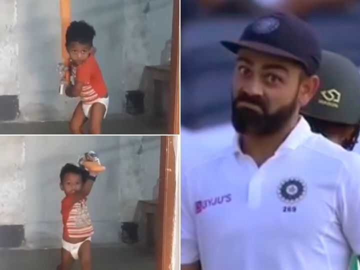 watch kohli stunned by batting of kid in diaper responds to video shared by pietersen WATCH: Kohli Stunned By Batting Of Kid In Diaper; Responds To Video Shared By Pietersen