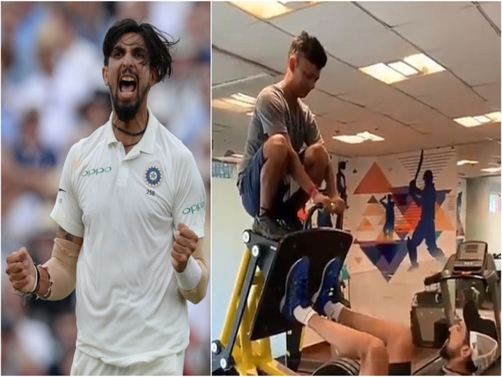 ishant sharma training leg session with extra weights जिम में पसीना बहाते नजर आए इशांत शर्मा, 'लेग' सेशन के दौरान वजन कम पड़ने पर ट्रेनर को बिठाया मशीन पर