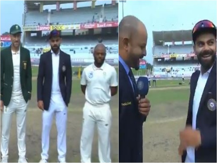 watch virat kohli breaks into laughter as faf du plessis proxy skipper loses toss too एशिया में लगातार 9 बार टॉस हारने वाले डु प्लेसिस ने रांची टेस्ट के लिए टेम्बा को भेजा मैदान पर, वो भी हार गए टॉस