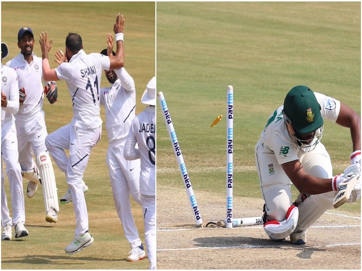 mohammed shami leaves south africas stumps flying batsmen floored मोहम्मद शमी ने दक्षिण अफ्रीका के खिलाफ डाली ऐसी गेंद, स्टम्प्स के हो गए दो टुकड़े, बल्लेबाज गिर गया जमीन पर
