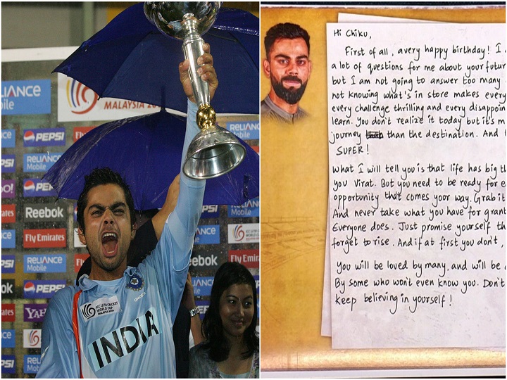 virat kohli writes a note to chiku never take what you have for granted विराट कोहली ने 15 साल के 'चीकू' को लिखा खत, कहा- 'हर चीज के लिए तैयार रहना, कभी हार मत मानना'