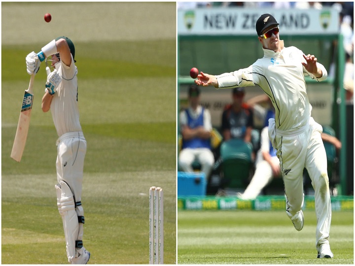 after neil wagner bouncer henry nicholls takes stunning one handed catch to dismiss steve smith स्टीव स्मिथ को आउट करने के लिए नील वागनर ने फेंका ऐसा बाउंसर, फील्डर ने एक हाथ से लपक लिया कैच