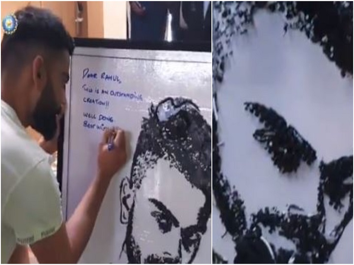 kohli receives special gift ahead of guwahati t20i टी20 मैच से पहले फैन ने कोहली को दिया मोबाइल फोन से बना हुआ पोट्रेट, देखें